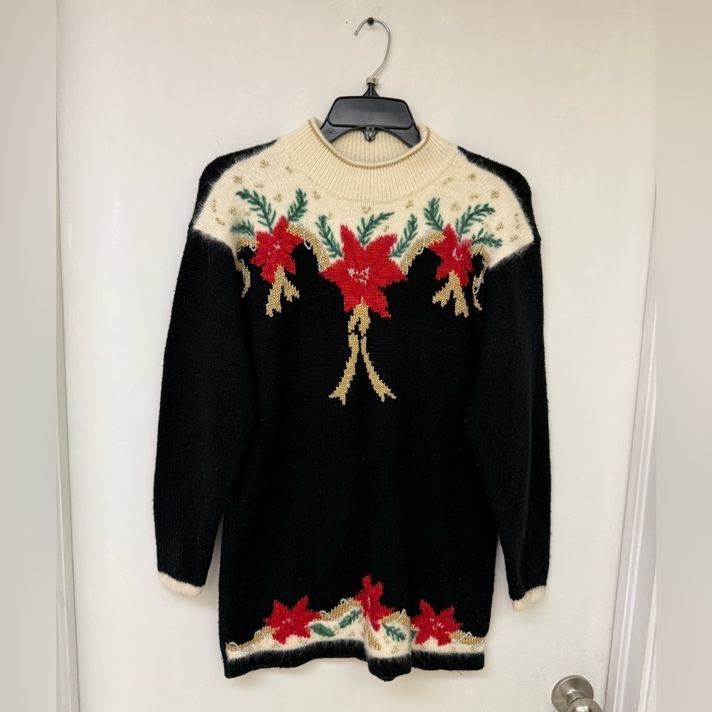 Dana Scott- Dress/ Crew Neck Sweater with Festive Floral Design